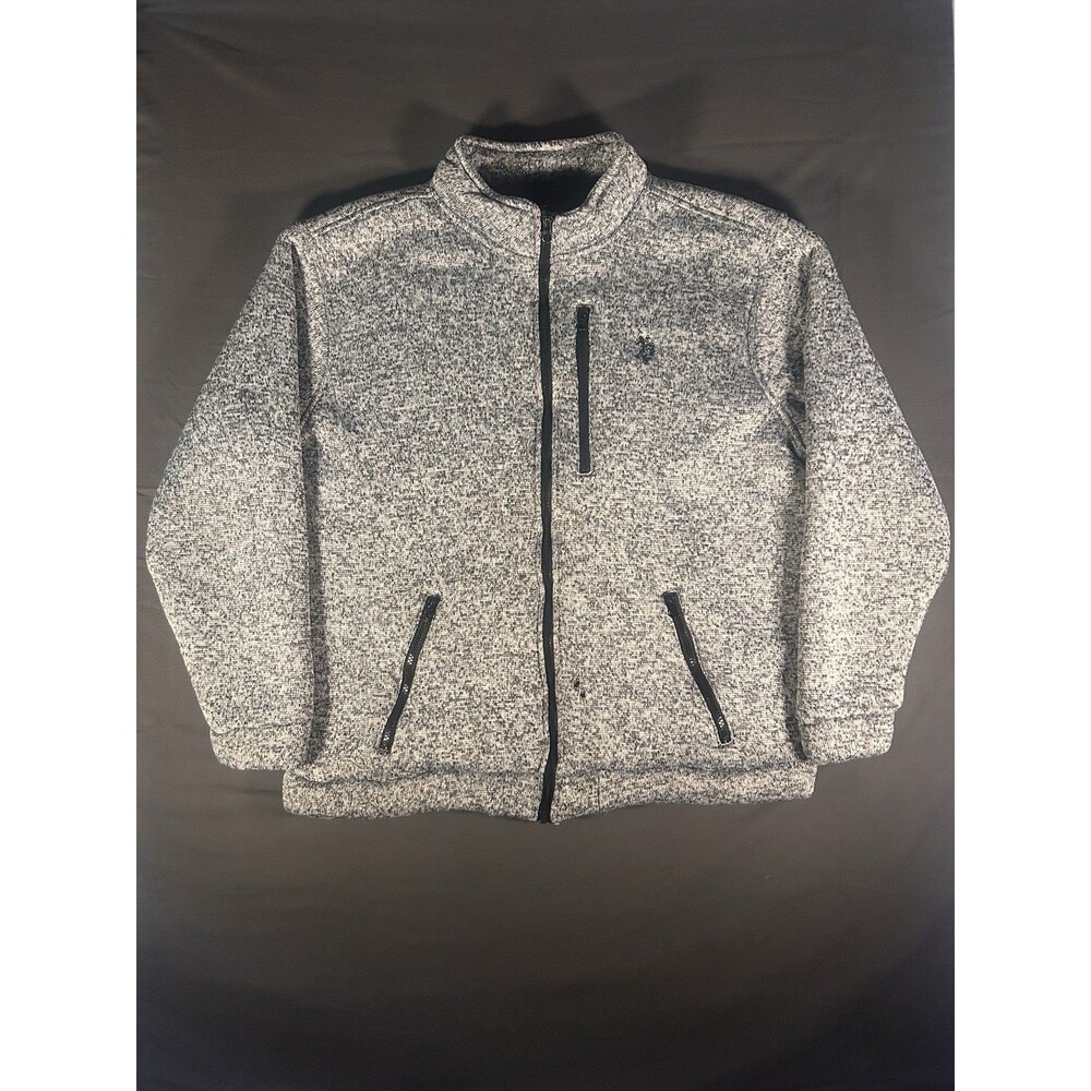 US Polo Assn Mens Gray Marl Fleece Lined Full Zip Jacket Mock Neck Size XL